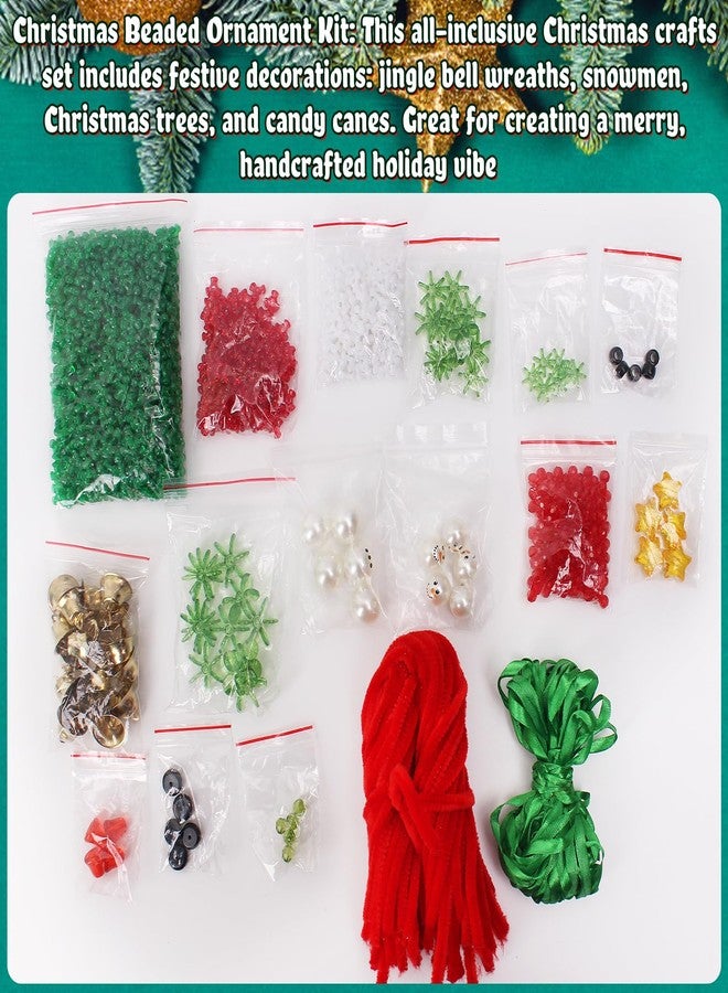 AWHETIE Christmas Crafts for Kids Adults,40 Sets Beaded Ornament Kit,Including 20 Pcs Wreath with Bell/5 Pcs Snowman/5 Pcs Christmas Tree/10 Pcs Candy Cane,Holiday Tree Decorations - Image 5